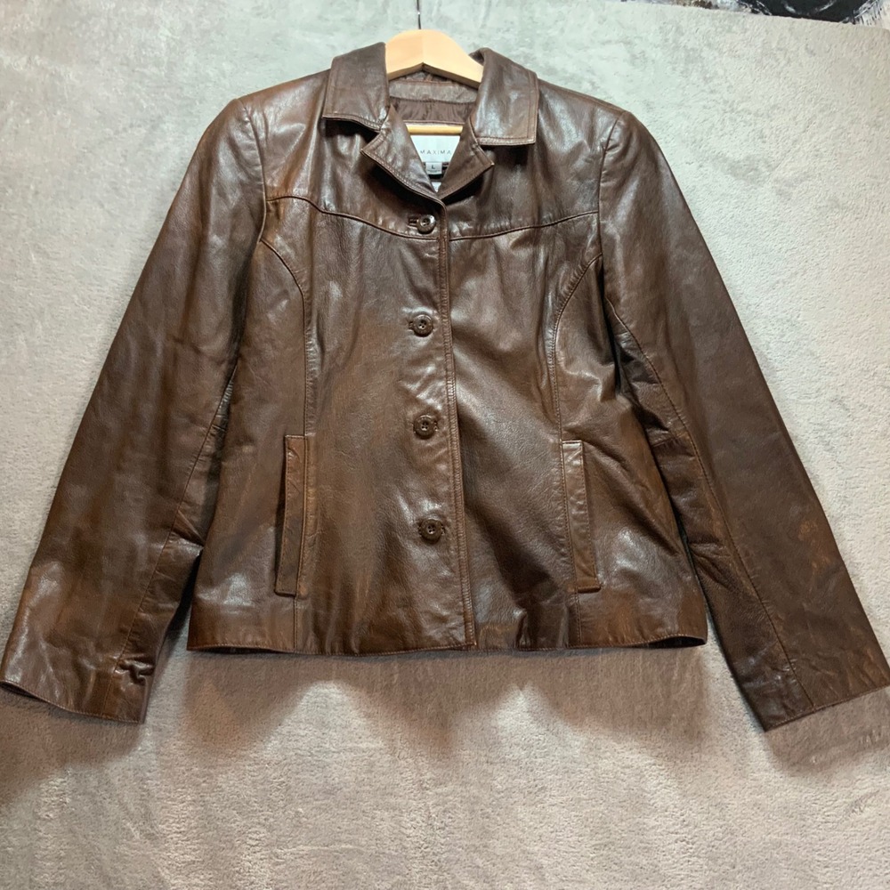Wilsons Leather Maxima Brown Genuine Leather Thinsulate Jacket Vintage Womens L